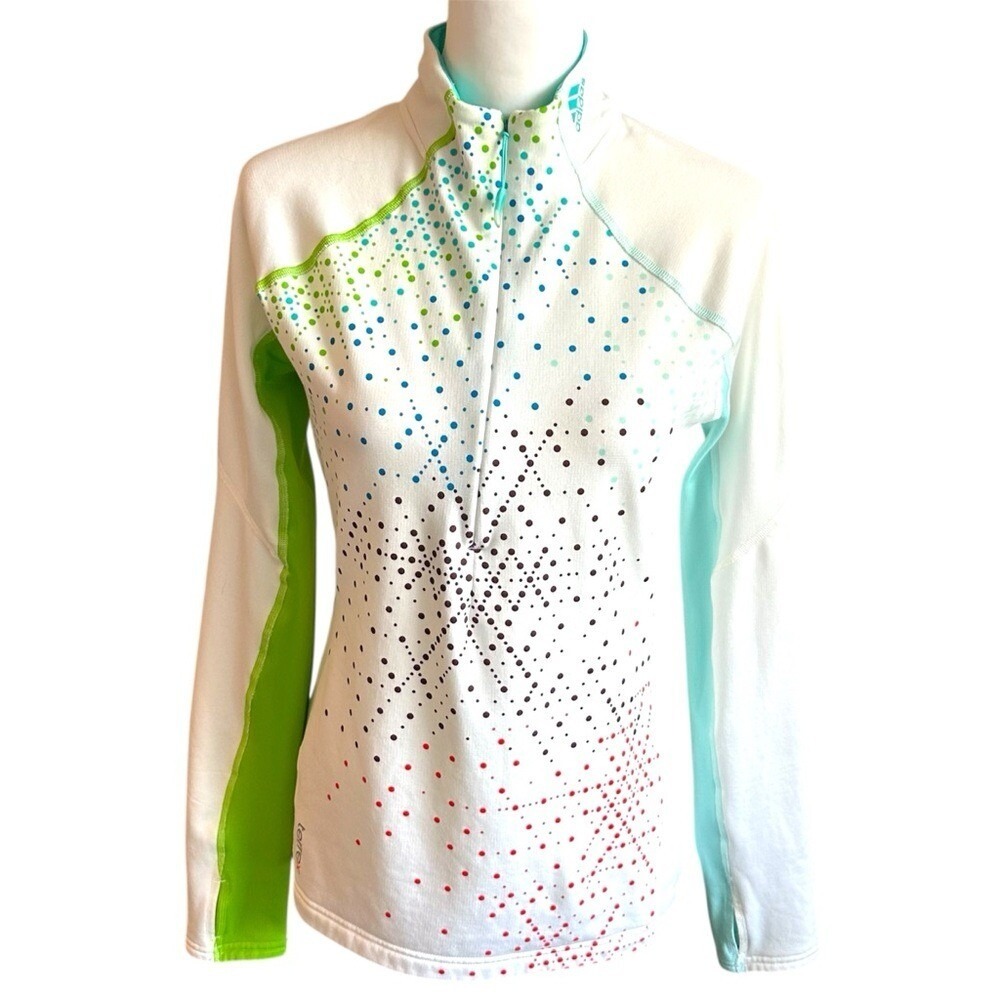 Adidas Terrex Pullover Women Medium White‎ Multi Color Polka Dot 1/4 Zip Top